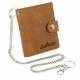 PORTEFEUILLE EN CUIR MARRON 11 X 9,5CM AVEC CHAINE 45CM PROTEC RFID