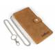 PORTEFEUILLE EN CUIR MARRON 18,5 X 9,5CM AVEC CHAINE 45CM PROTEC RFID
