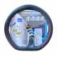 COUVRE-VOLANT 46-48 NOIR/SURPIQURE CROISEE ROUGE LARGE 10CM