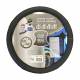 COUVRE-VOLANT 46-48 10CM CUIR VERITABLE NOIR SURPIQURE BLEUE