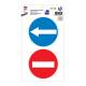 AUTOCOLLANT "DOUBLER  GAUCHE" 20CM (FLECHE + SENS INTERDIT)
